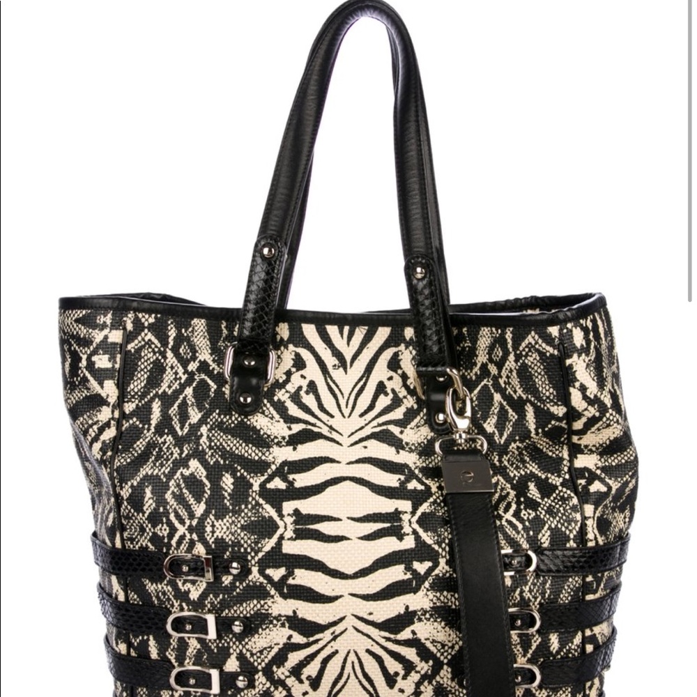 Jimmy Choo Python-Trimmed Straw Hobo